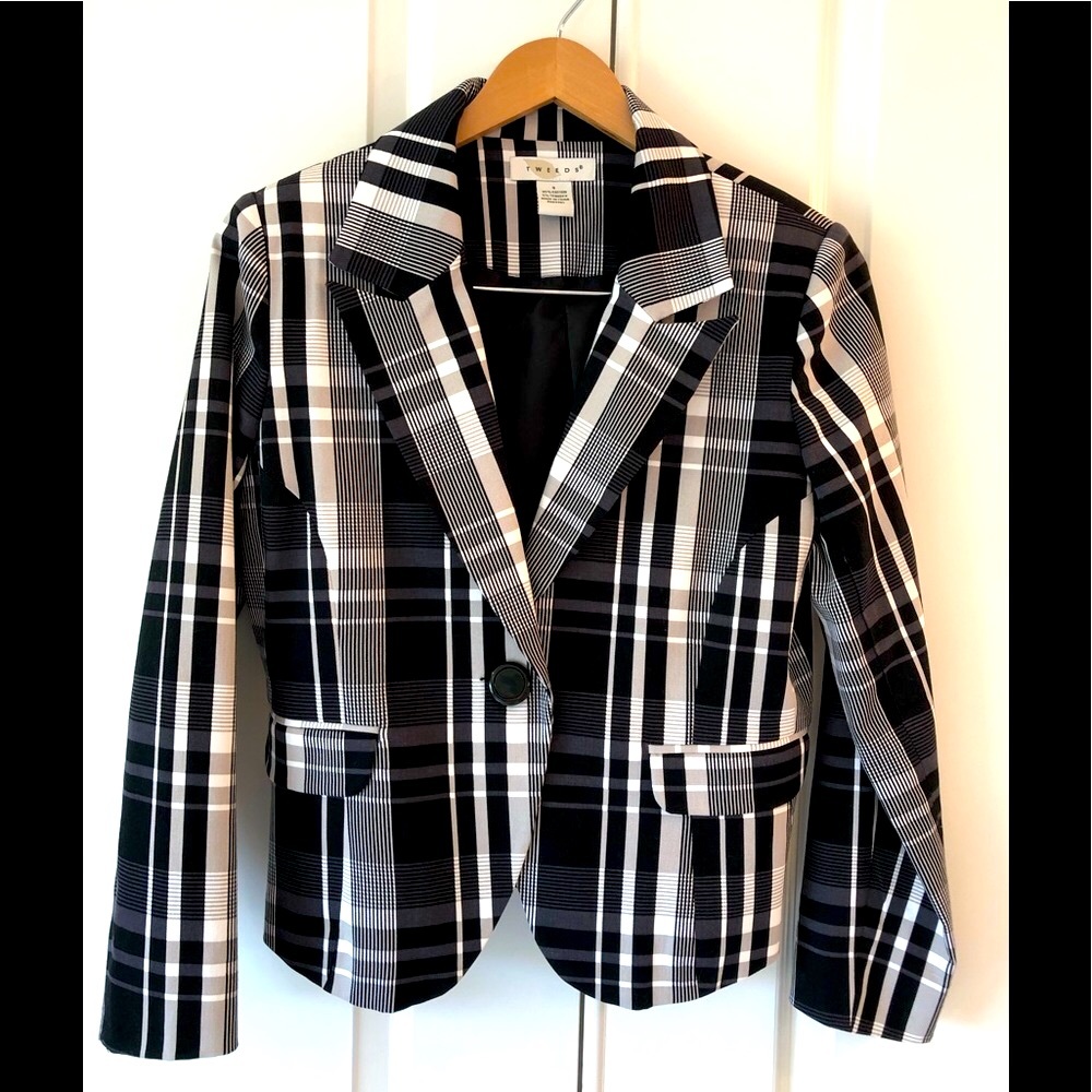 NWOTClassic blazer Black & white plaid cotton lined Blazer by Tweeds size small